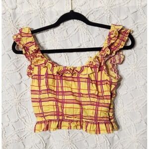 Revolve L'Academie Womens Crop Tank Size XS Yellow Plaid Preppy‎ Going Out Fem